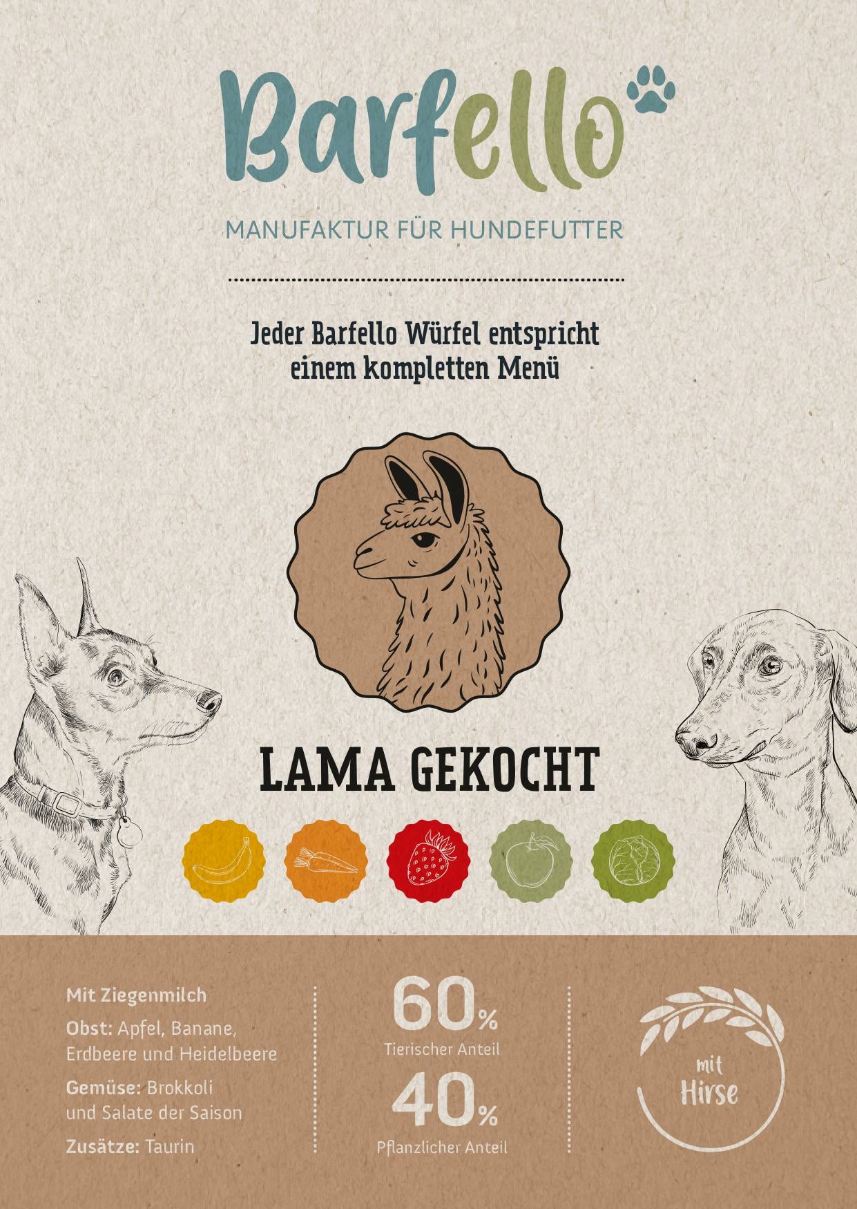 Gekochtes Lama mit Hirse und Ziegenmilch. Lagerverkauf %